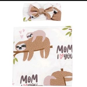 🦥SWADDLE RECEIVING BLANKET MATCHING HEAD BOW INFANT BABY NEWBORN NEW